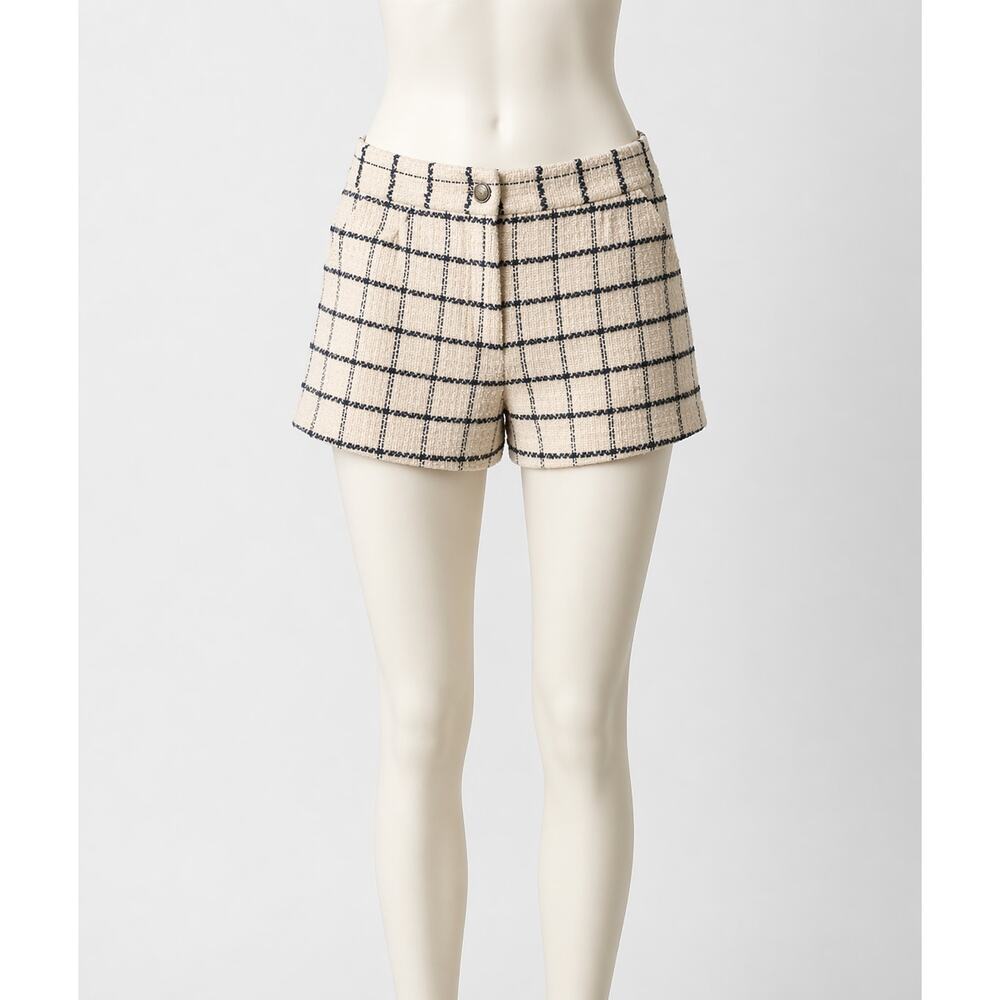 Zara Shorts High Waisted Boucle Preppy Size Small Plaid